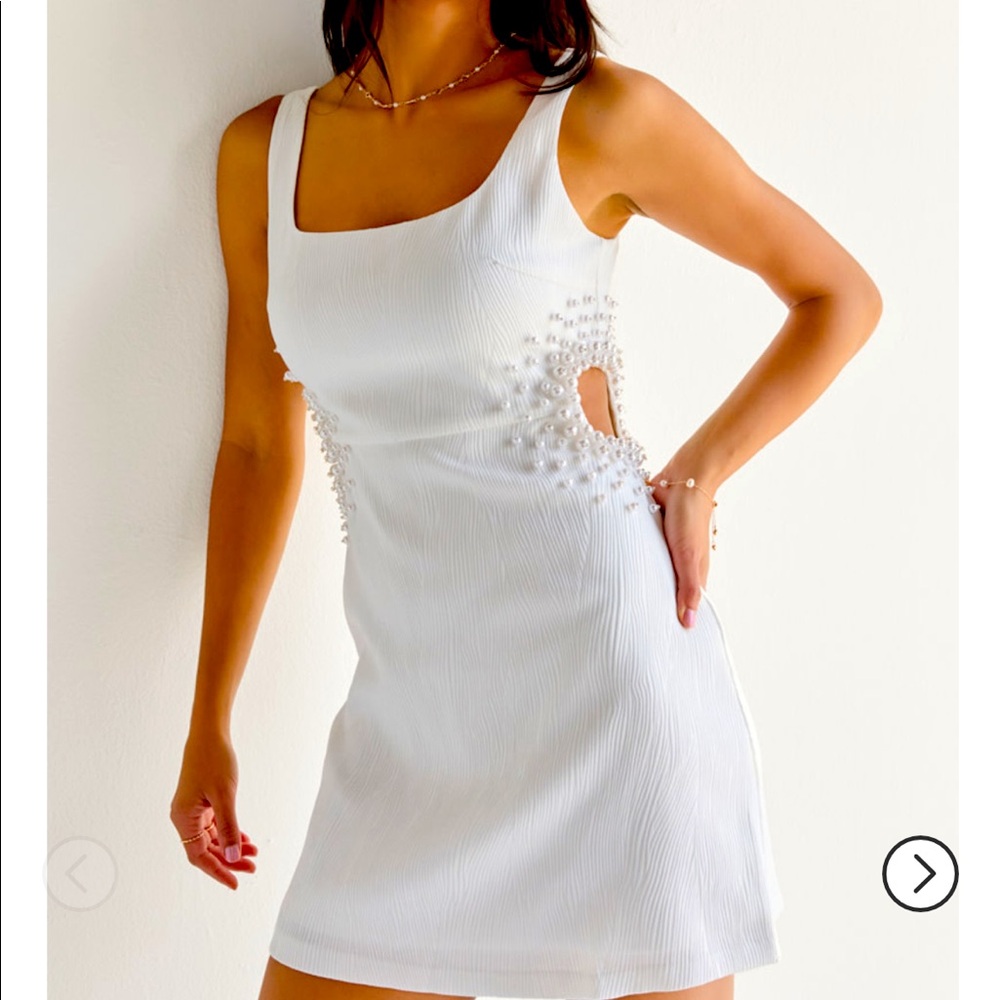 Pearl Embellished Side Cutout Mini Sheath Dress Size M